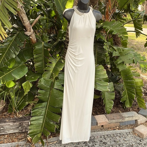 Ralph Lauren evening, beaded collar column, maxi dress with front slit - Picture 4 of 10
